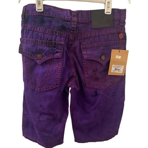 True Religion Urban Cow Billy Purple Wash Distressed Denim Jean Shorts Sz 34 - Picture 2 of 8